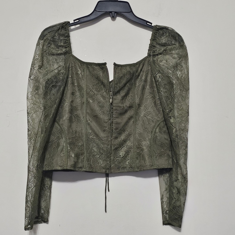 Chelsea&Violet Womens Top Size 4 Olive Green Sweetheart Lace Long Sleeve New 265 - Picture 8 of 9